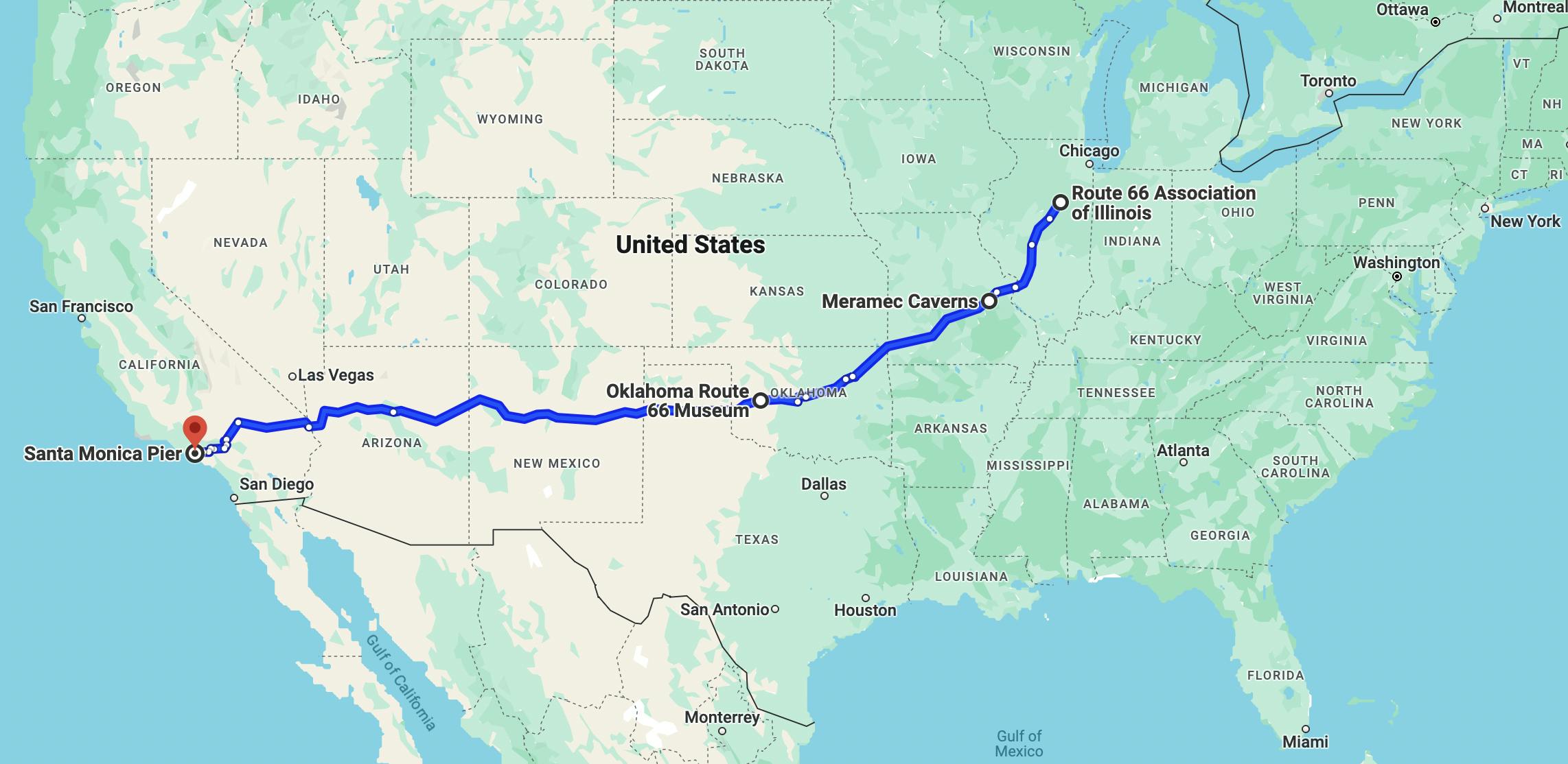 cross-country motorcycle road trip - route 66