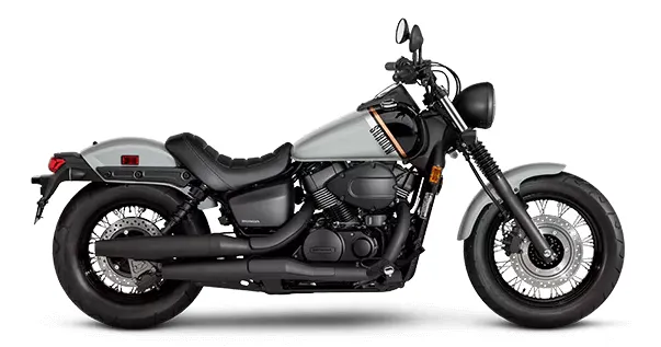 foto de estoque de uma Honda Shadow Phantom 2025 prata e preta, das melhores motocicletas cruiser