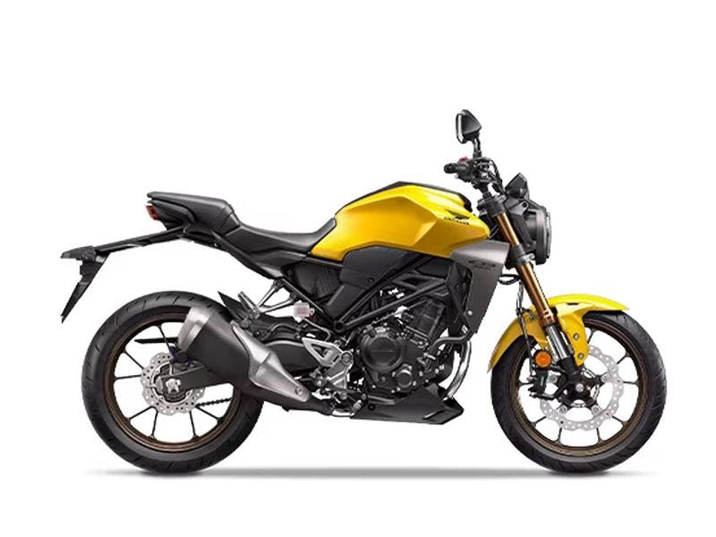 Stock picture of a yellow Honda 2024 CB300R best motorcycle for beginners