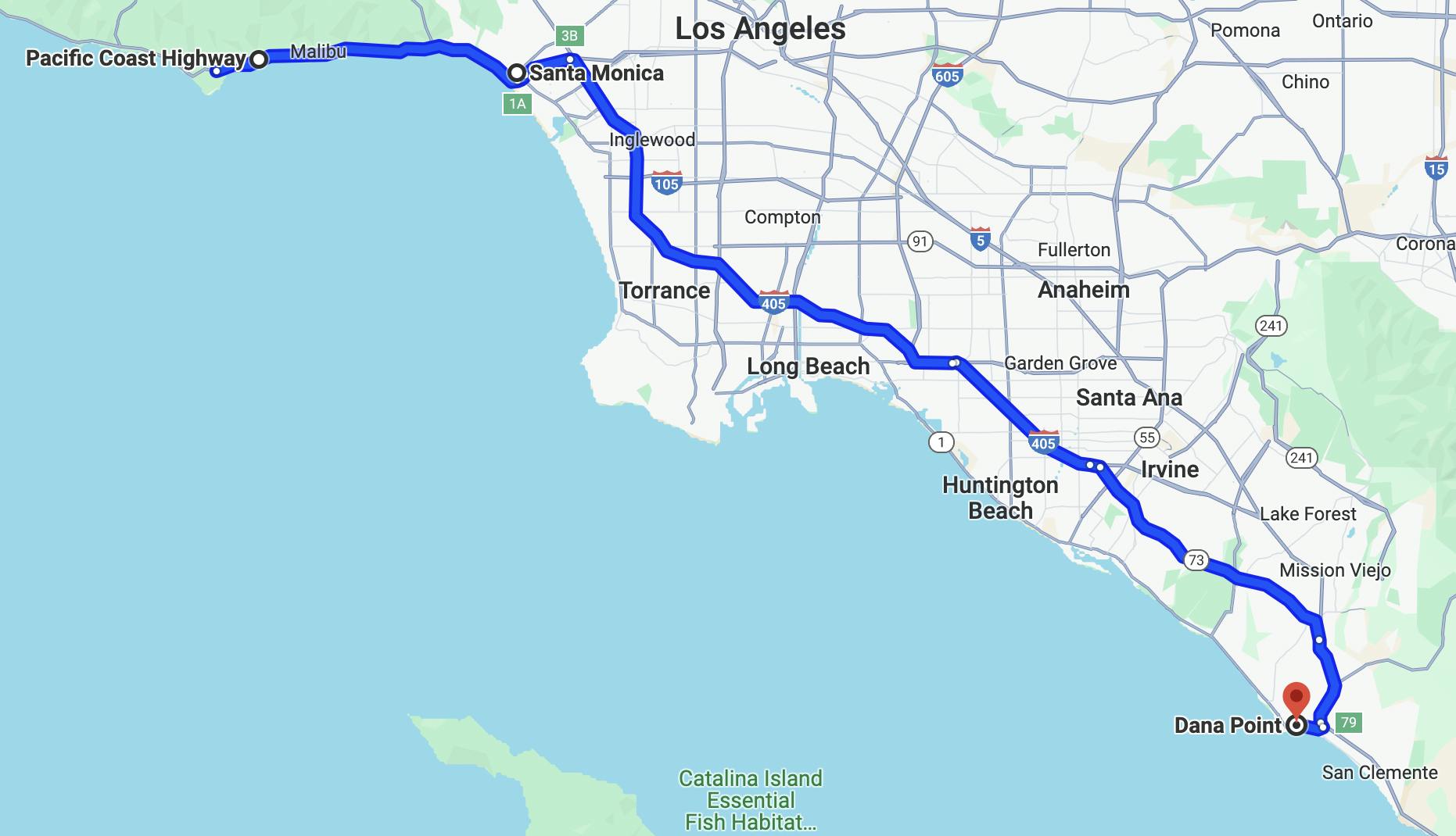 best motorcycle rides in los angeles - pacific coast highway map