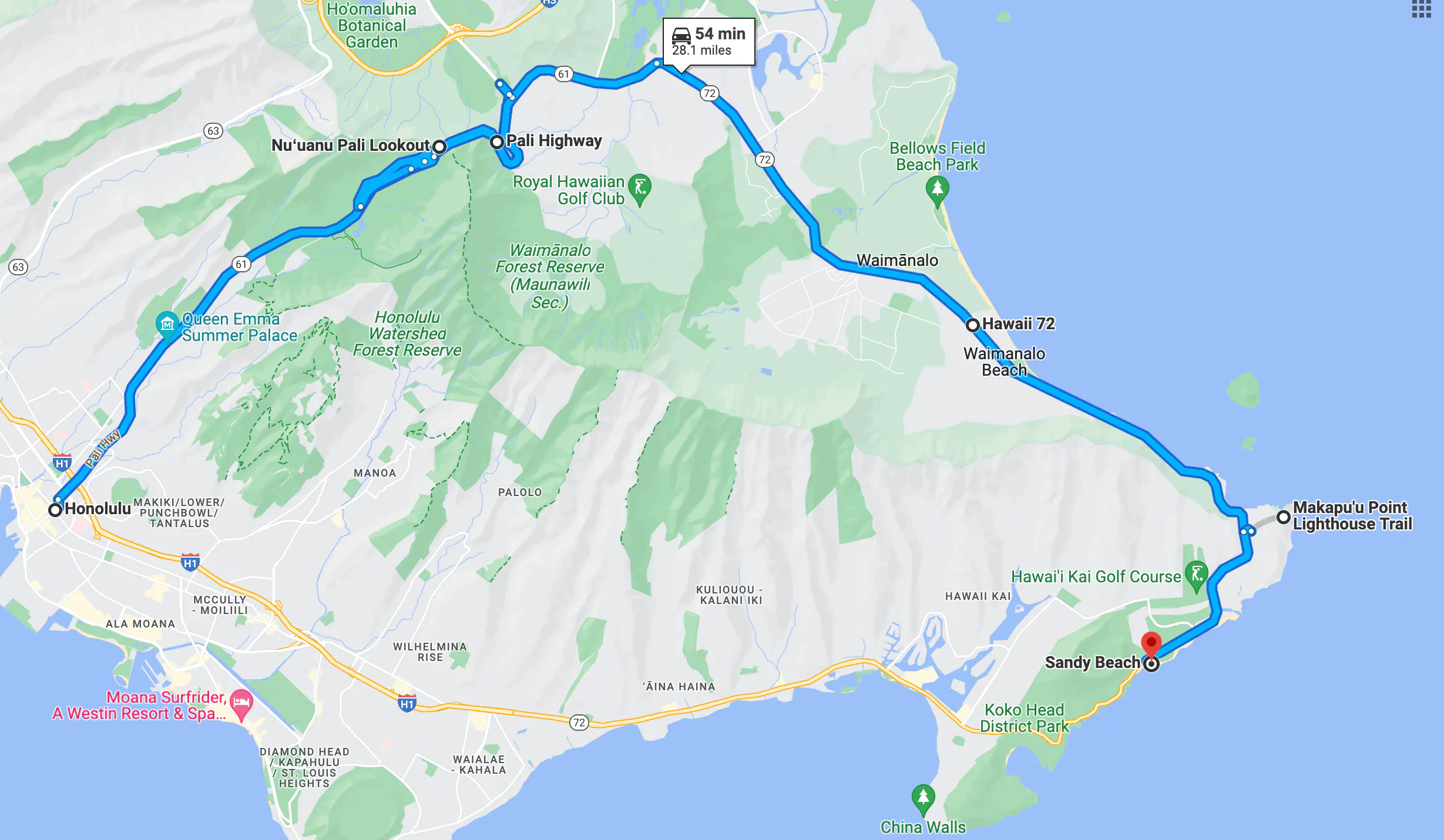 rutas en motocicleta Oahu Hawaii, recorrido por la costa del viento