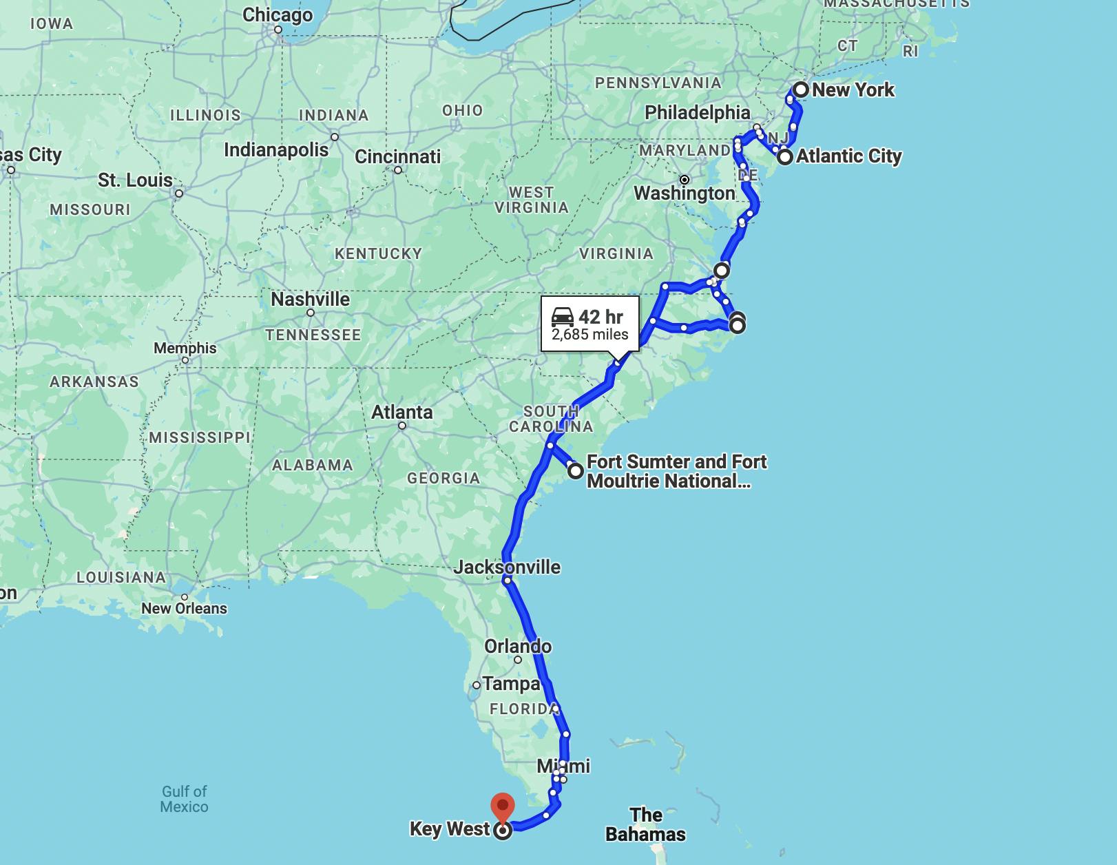 cross-country motorcycle road trip - atlantic coast
