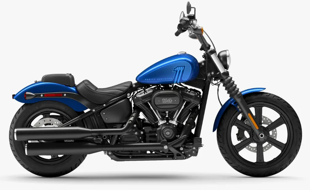 foto de arquivo de uma Harley Davidson Street Bob 114 de 2025 na cor blue burst, melhores motocicletas cruzeiro