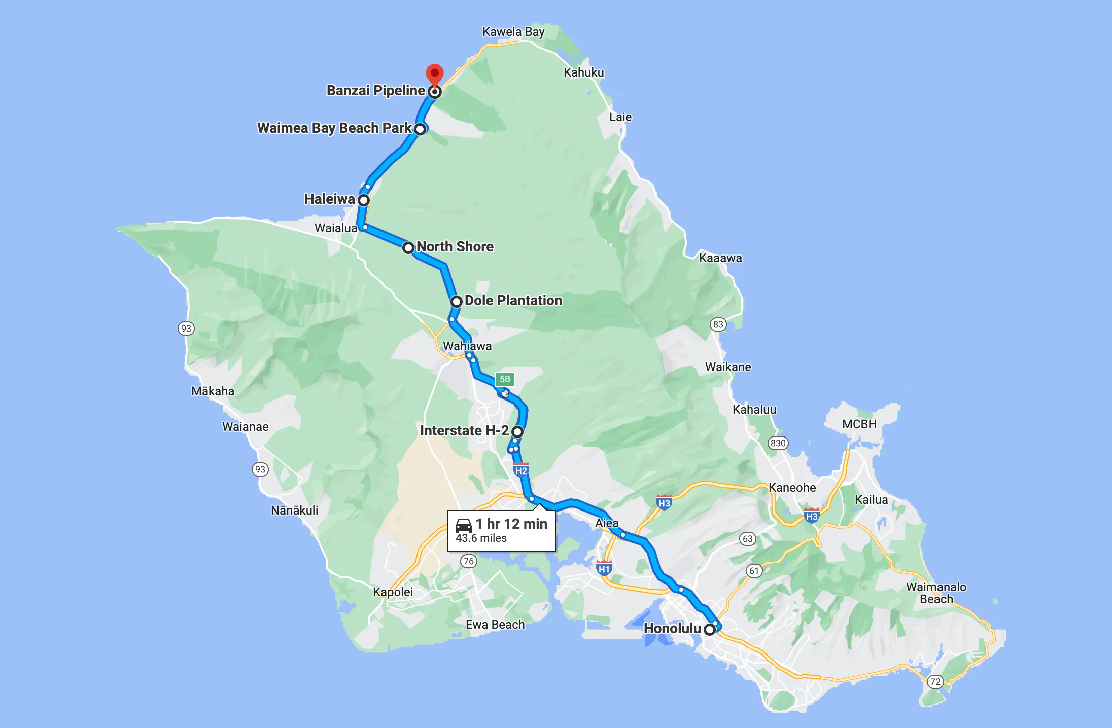 rutas de motocicletas Oahu, North Shore Loop