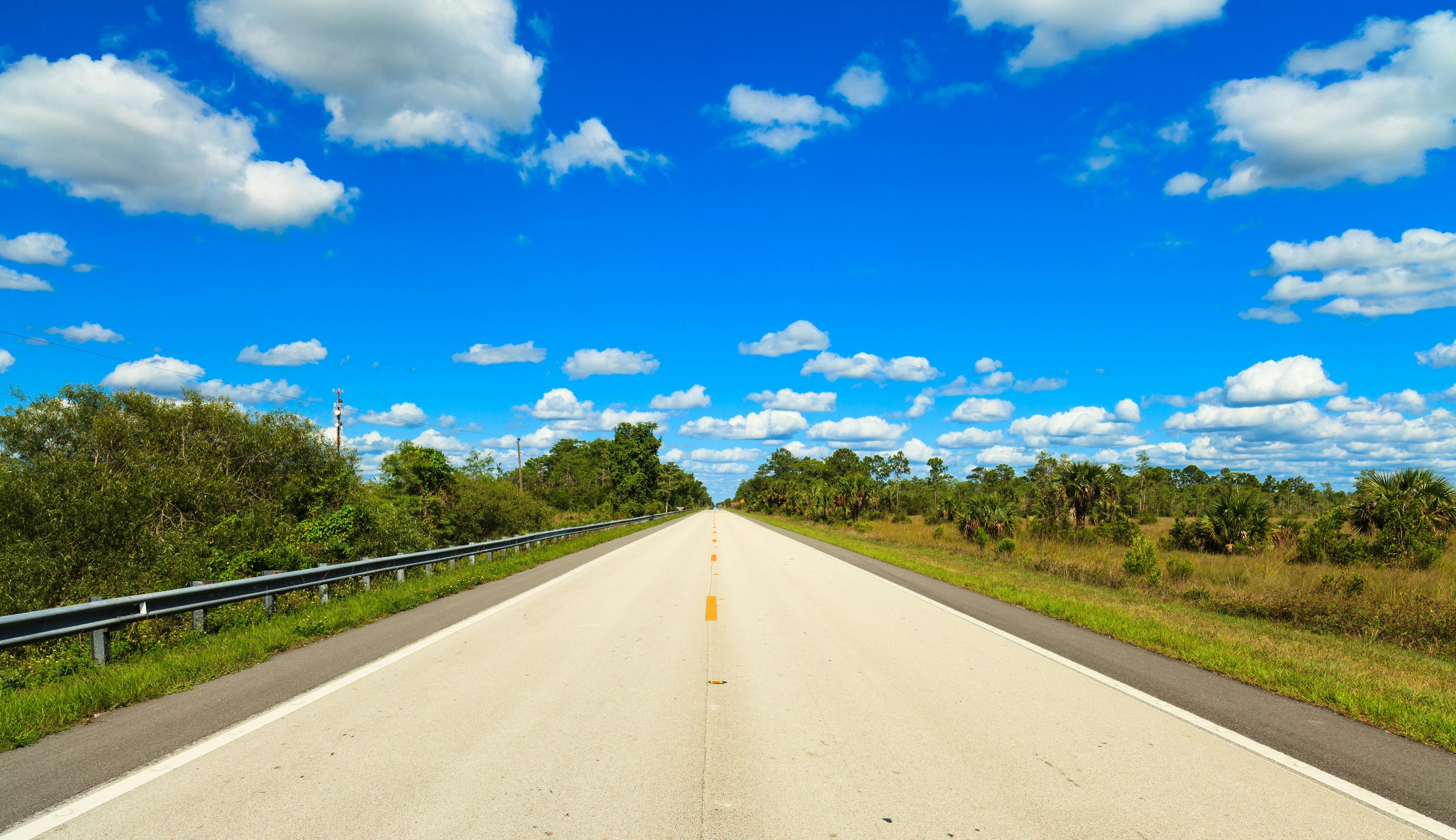 Riding on a beautiful flat highway along Route 41 also known as Tamiami Trail through Florida