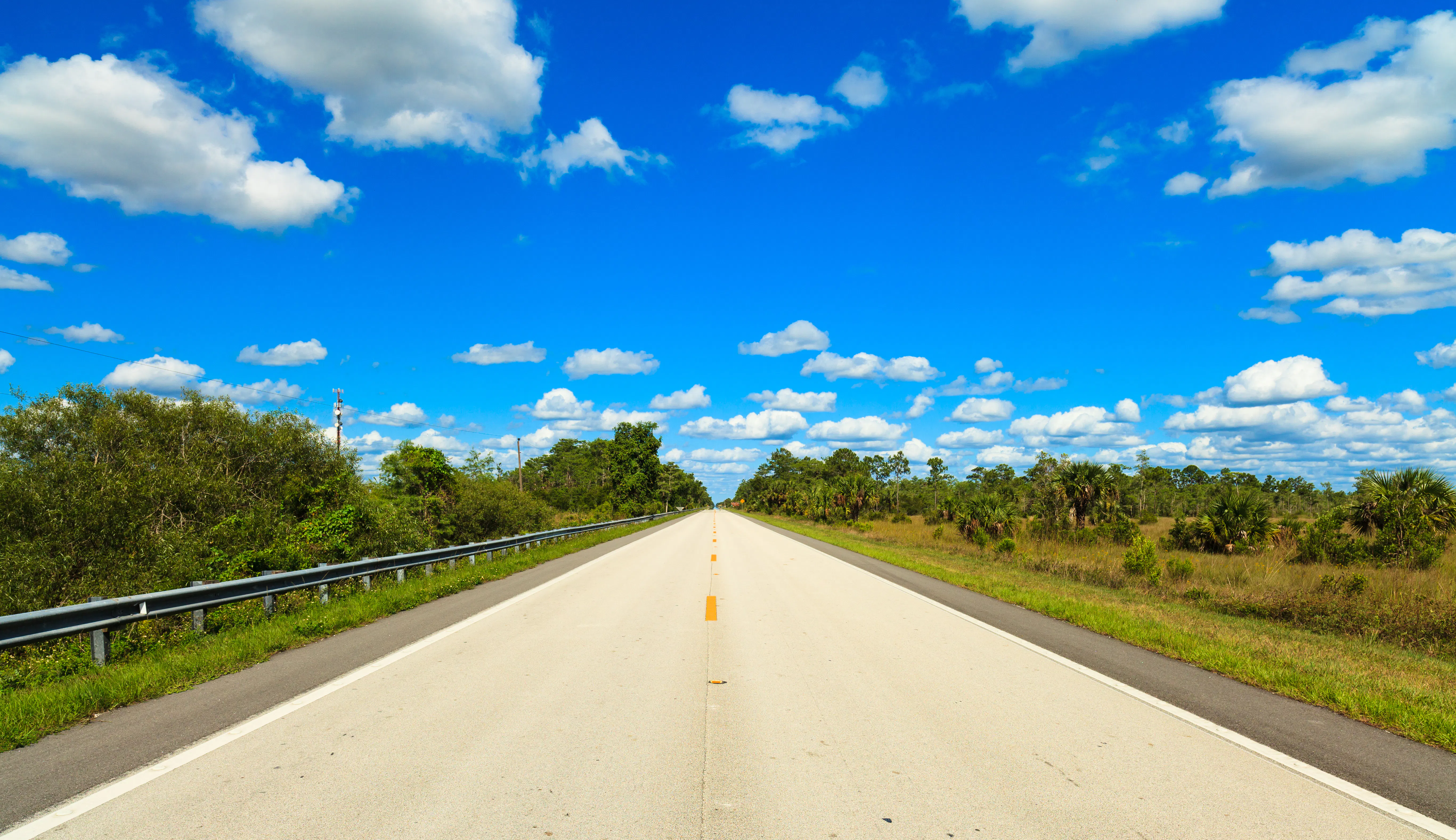 Recorriendo una hermosa carretera plana a lo largo de la Ruta 41, también conocida como Tamiami Trail, por Florida