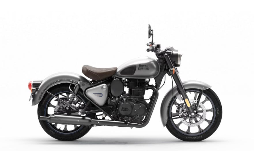 Stock picture of 2024 Royal Enfield Classic 350 gunmetal-grey fuel efficient motorcycles