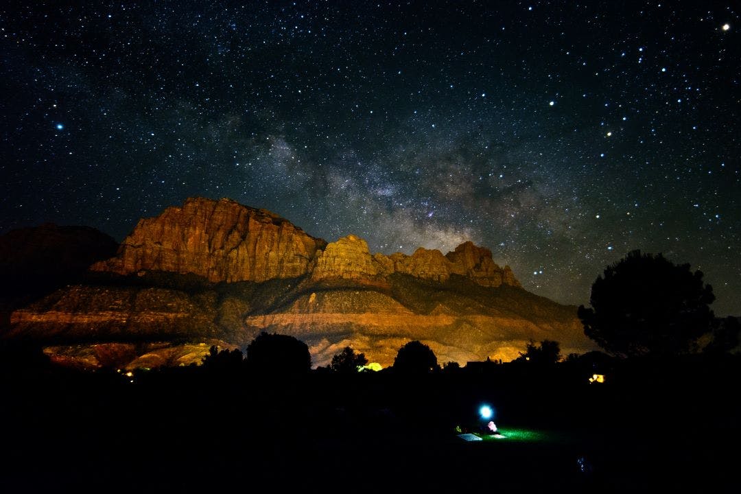 scenic picture of the milky way over zion national park las vegas to zion national park road trip