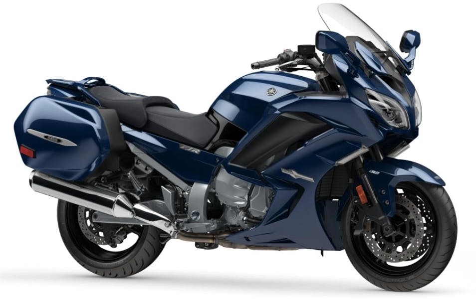 stock picture of a blue 2024 Yamaha FJR1300ES top sport touring motorcycles
