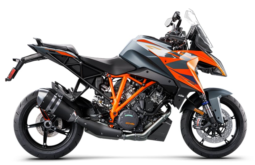 stock picture of a 2024 KTM 1290 Super Duke in orange top sport touring motorcycles