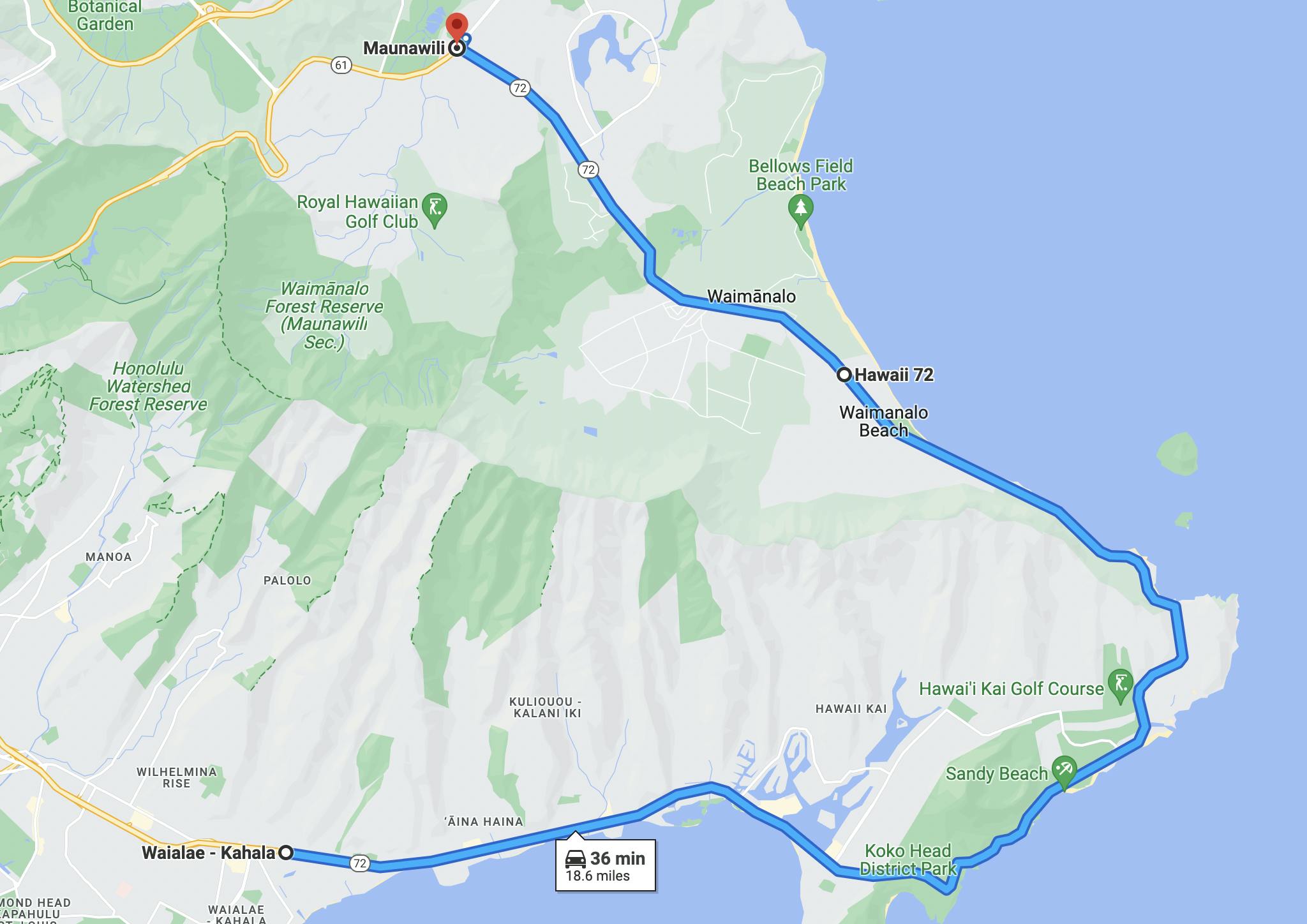 kalanianaole highway motorcycle route map honolulu hawaii