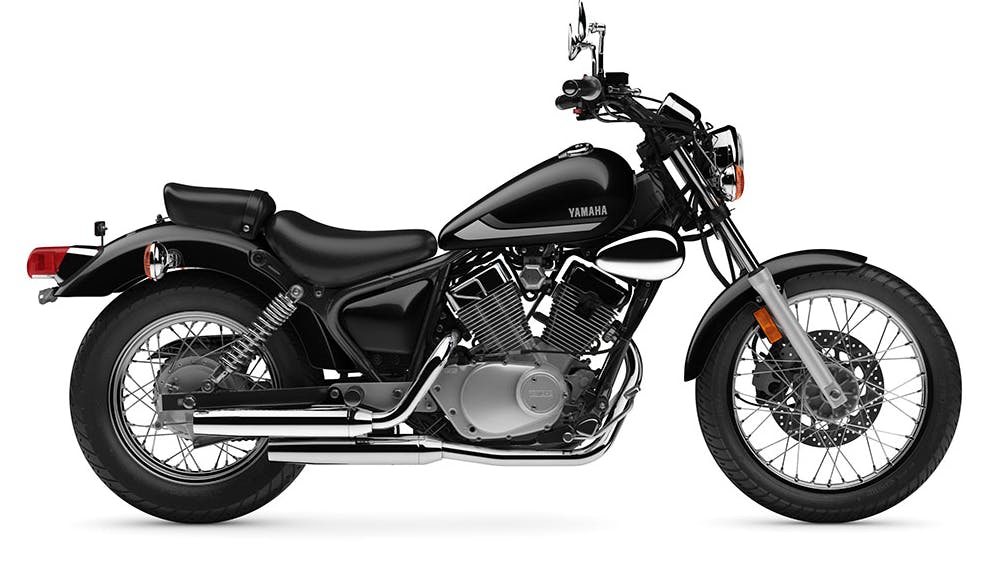 Stock picture of a 2023 Yamaha V-Star 250 Sport good size for women motorcycle riders; great yamaha for women