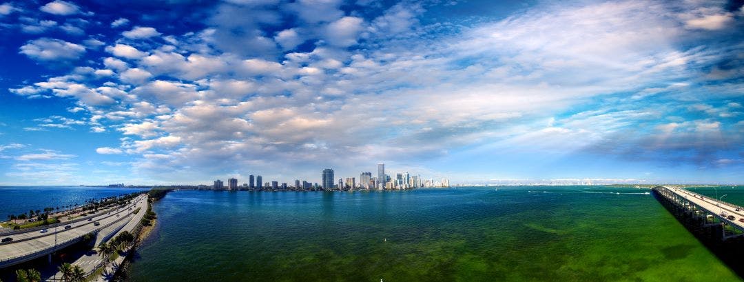 Picture of Miami from the Rickenbacker Causeway travel to Miami