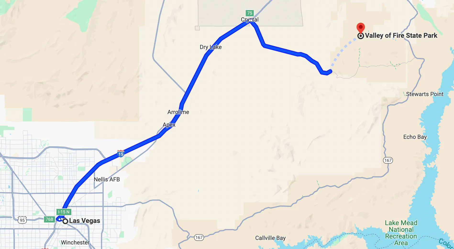 melhores passeios de motocicleta em Las Vegas - mapa do Vale da Fogo
