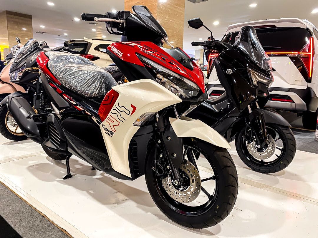 The latest automatic scooters or matic motorcycles from Yamaha, Aerox and NMAX, at an automotive exhibition in a shopping mall Best Automatic Motorcycles