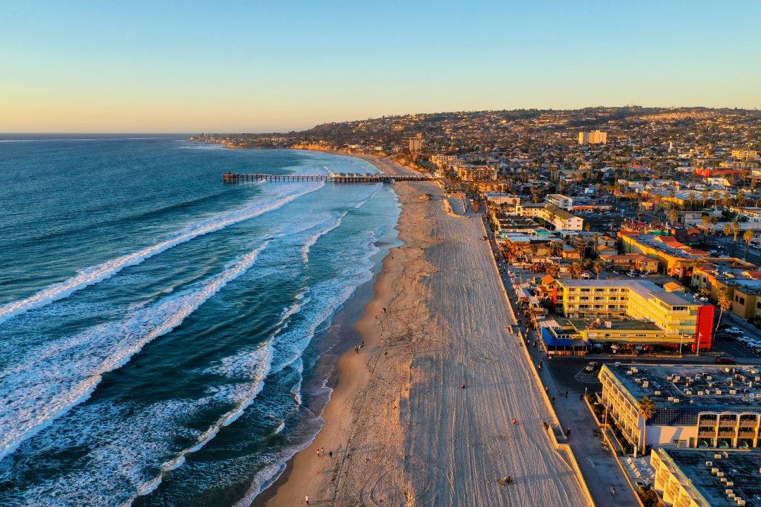 Pacific Beach Pier Drone Shot San Diego Your Guide to Palm Springs by Motorcycle