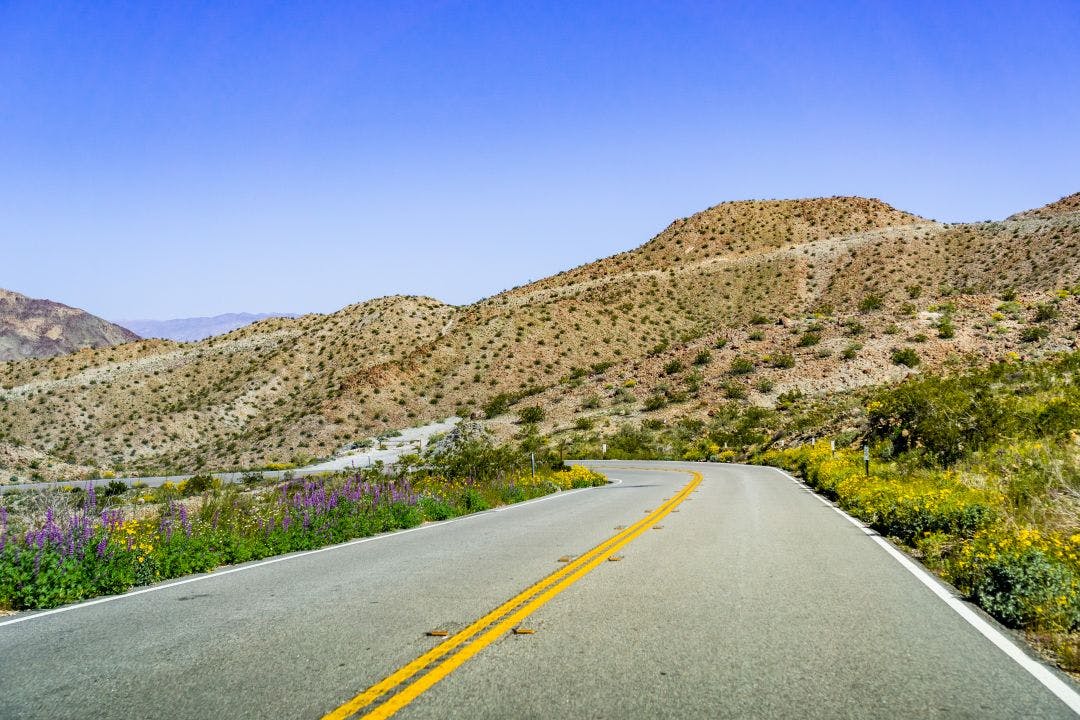 Road traveling through San Jacinto Mountains National Monument Best Motorcycle Rides in Palm Springs, California