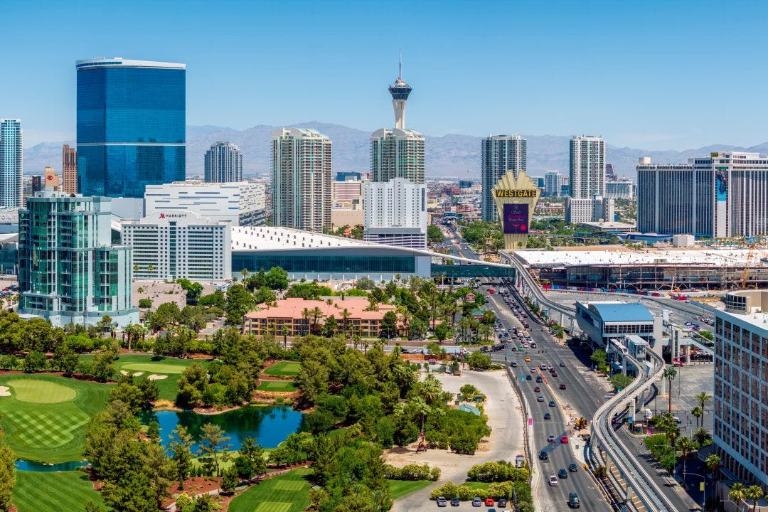 Las Vegas, Nevada USA - Aerial view looking north east across Wynn Golf Club towards the convention center AIMExpo 2025 - Information, Dates, & More!