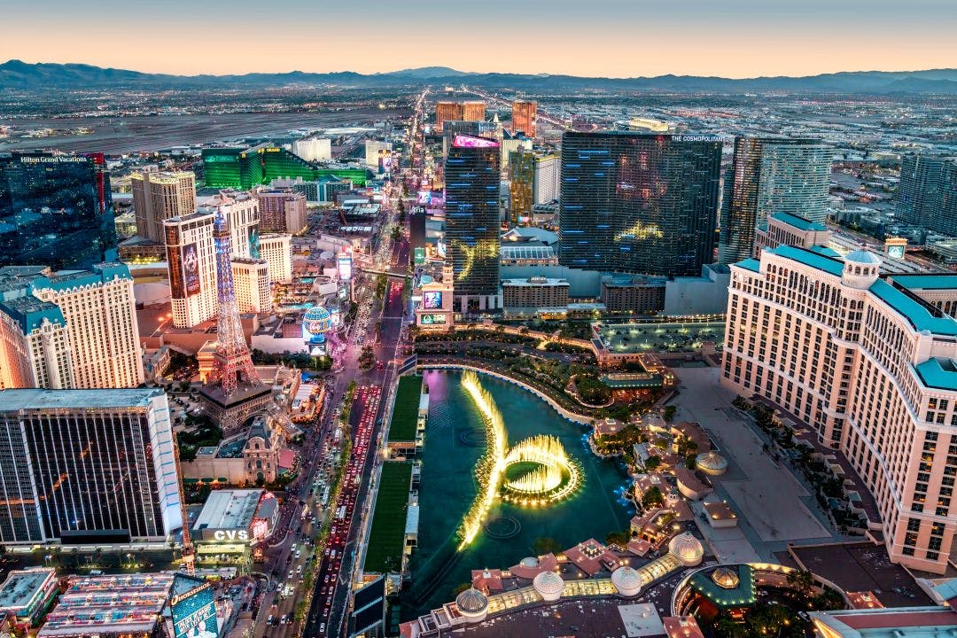 Aerial View of Skyline, Strip at Night, Neon Lights..Las Vegas, Nevada , United States of America AIMExpo 2025 - Information, Dates, & More!