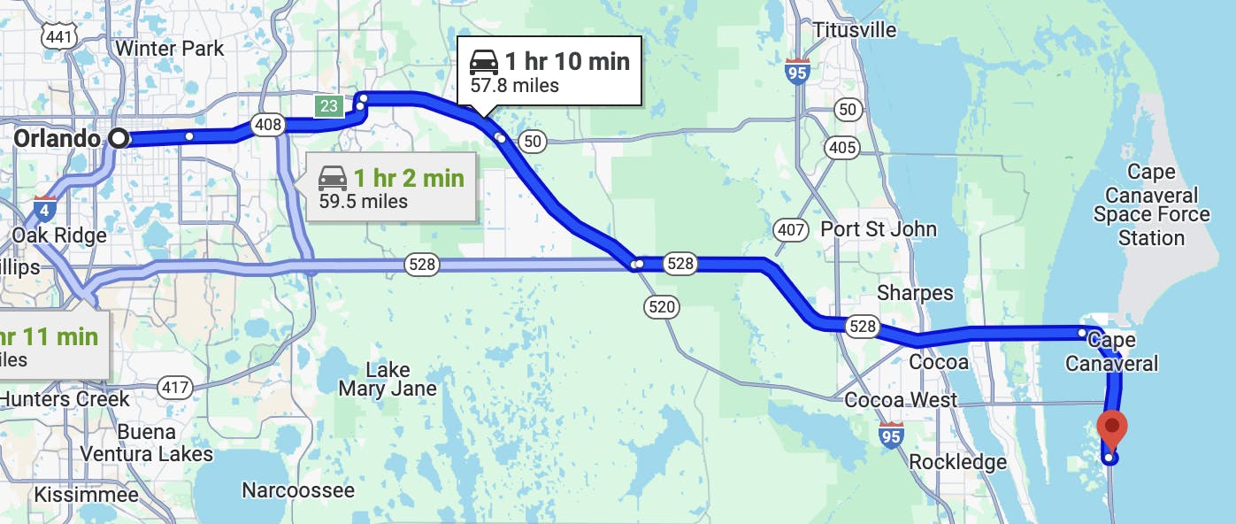 map of best motorcycle ride in orlando - orlando to cocoa beach ride