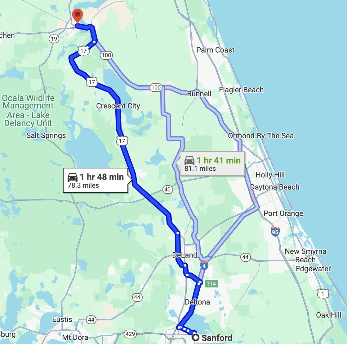 map of best motorcycle ride in orlando - florida lake view ride