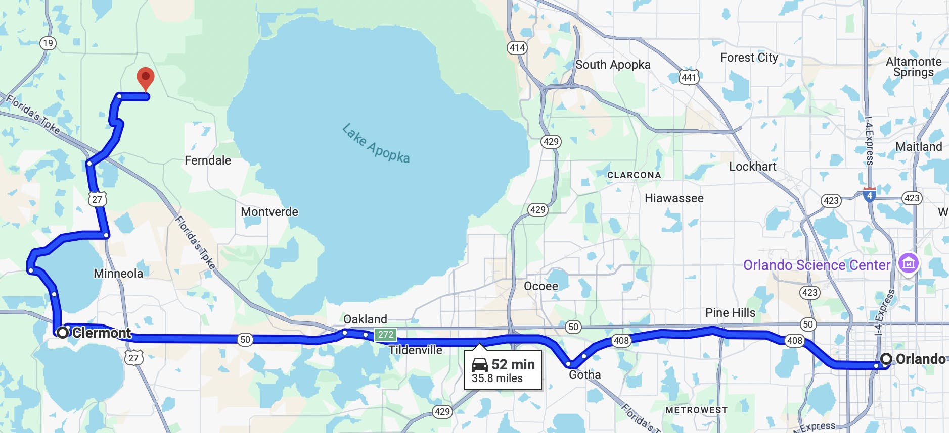 map of best motorcycle ride in orlando - sugarloaf mountain road