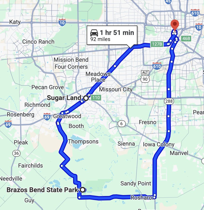 motorcycle routes in Houston - brazos bend state park trail