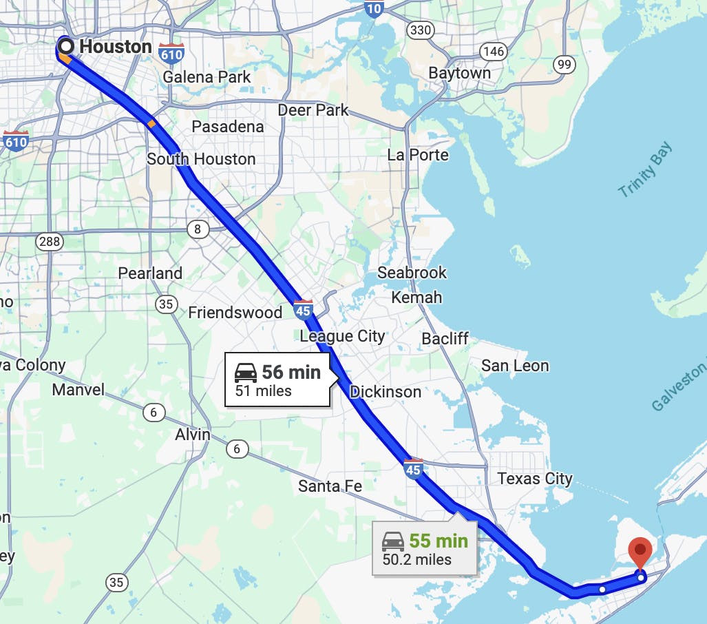 motorcycle routes in Houston - ride down galveston island