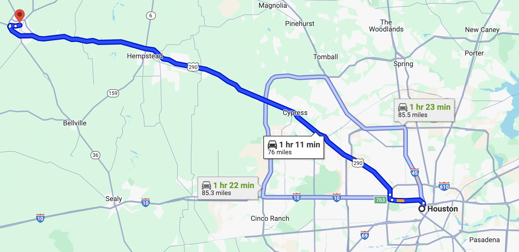 rutas de motocicletas en Houston - sendero de Brenham