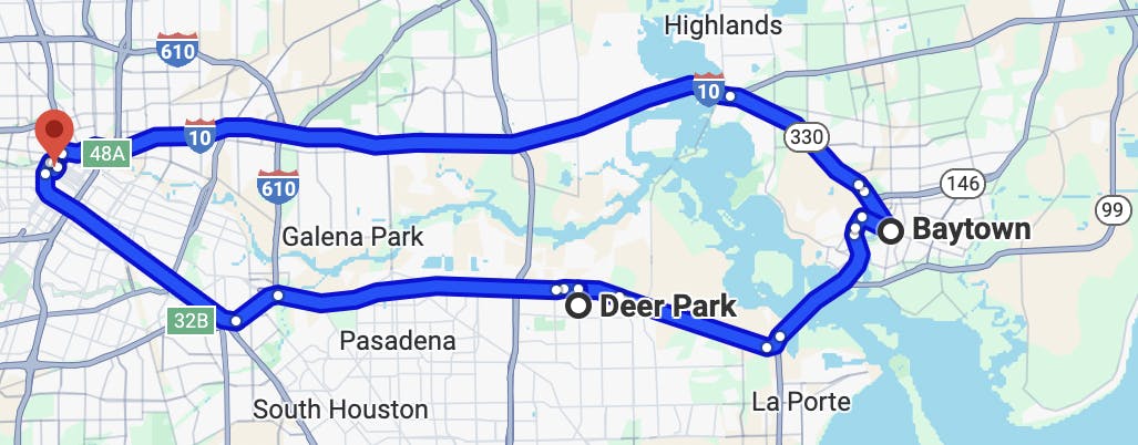 motorcycle routes in Houston - baytown loop