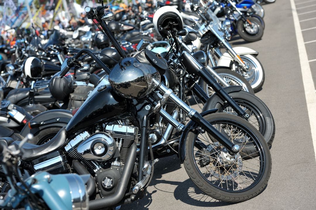 Row of parked motorcycles at rally Motorcycle Events In & Around Dallas, Texas for 2025