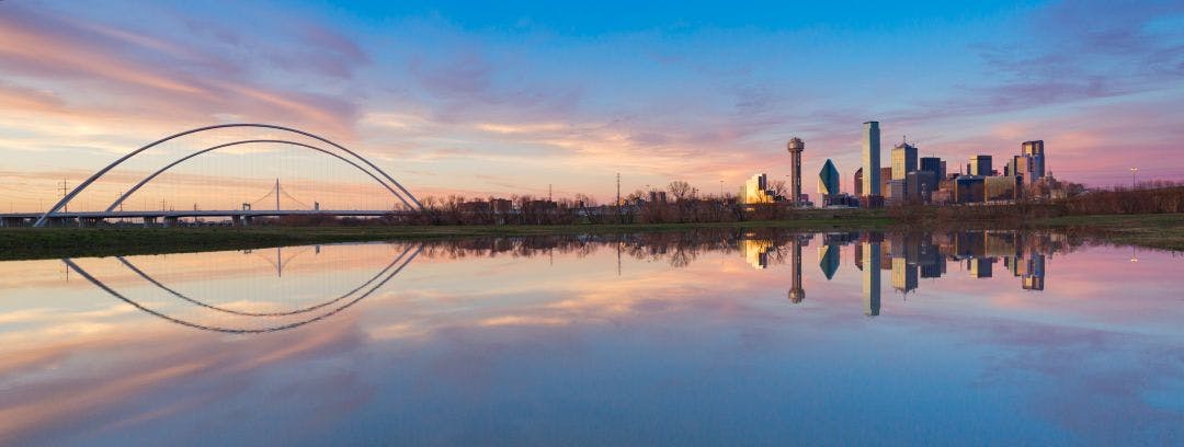 Dallas Skyline Reflection on Trinity River During Sunset, Dallas, Texas The Ultimate Guide to Motorcycle Riding in Dallas