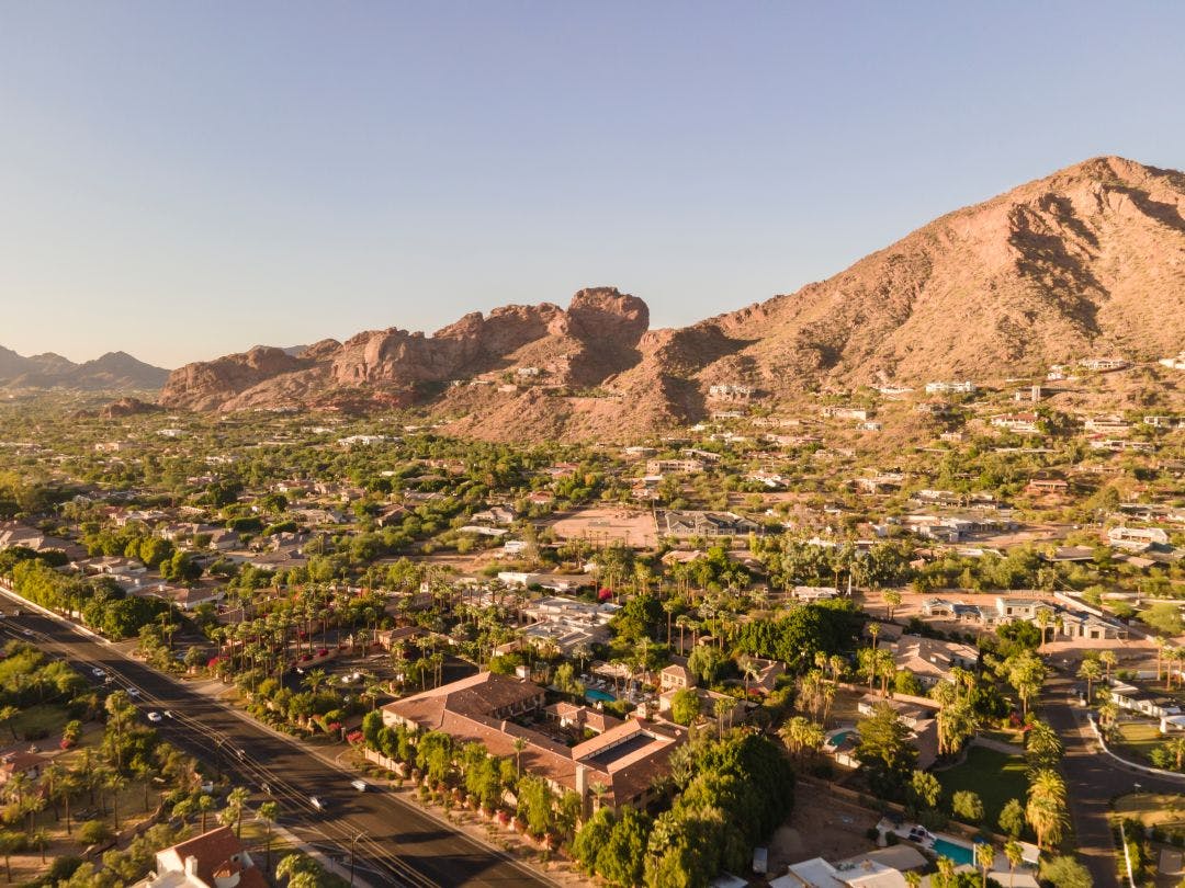 Camelback Mountain and canal in Phoenix, Scottsdale, Arizona,USA Arizona Bike Week 2025 Information - April 2-6, 2025