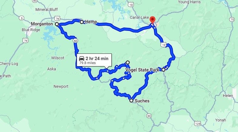 route 2 map blood mountain sugar loop Best Motorcycle Rides in Georgia