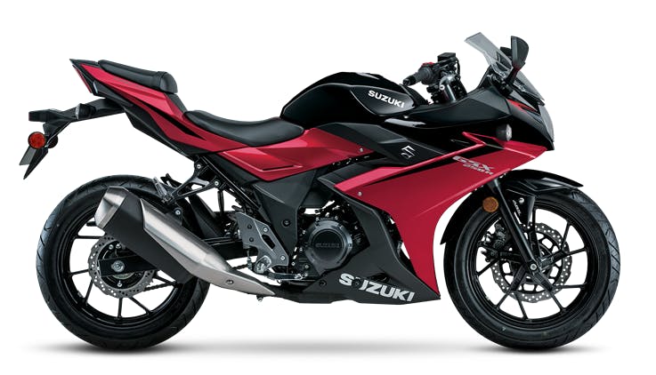 stock picture of a Suzuki GSX250R ABS cheap but reliable beginner motorcycles