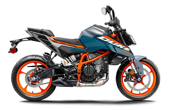 stock picture of a 2024 KTM Duke 390 best 500cc or under motorcycles