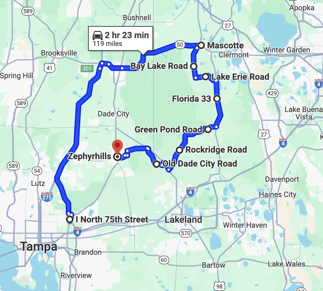 green swamp motorcycle route - tampa, florida