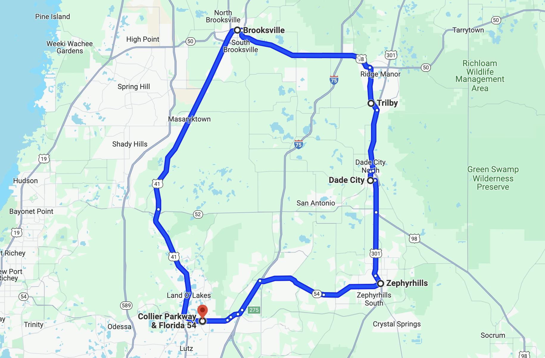 north tampa circut motorcycle route - tampa, florida