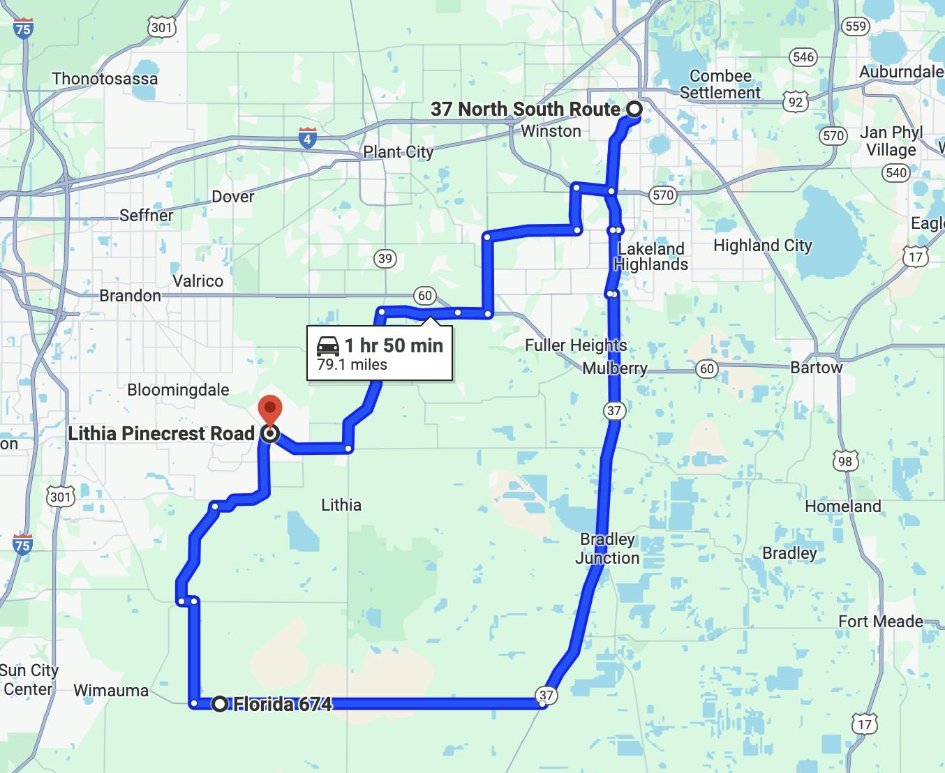 lithia pinecrest motorcycle route - tampa, fl