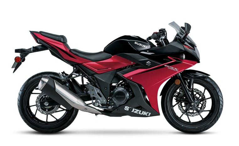 2024 Suzuki GSX250R ABS metallic diamond red and pearl nebular black top 10 cheapest new motorcycles