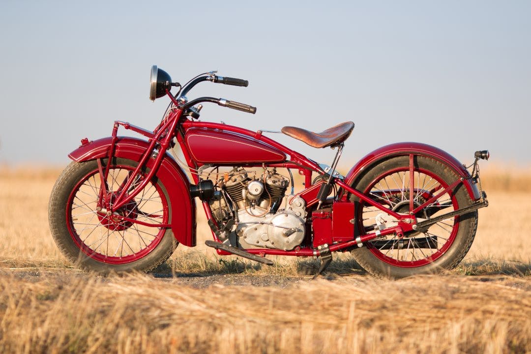 picture of 1928 Indian motorcycle in field history of indian motorcycles