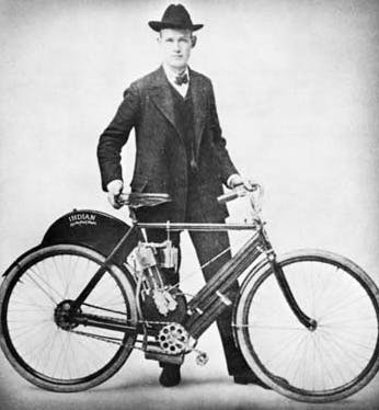 Oscar Hedstrom with 1st prototype of Indian Motorcycle history of indian motorcycle