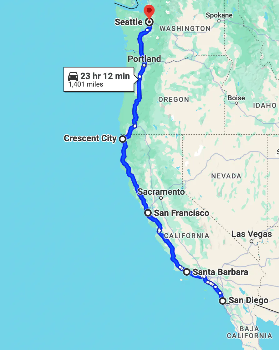mapa de ruta san diego a seattle