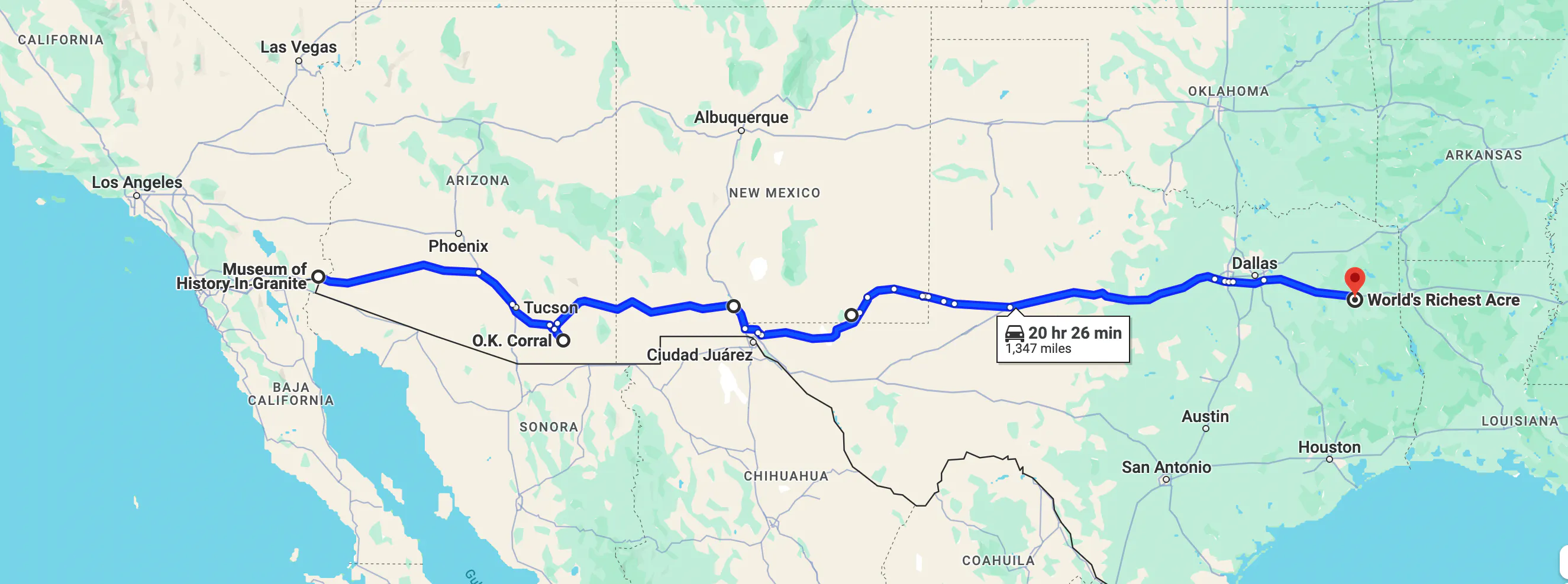 Mapa de viajes en motocicleta por el sur del Pacífico de EE. UU.