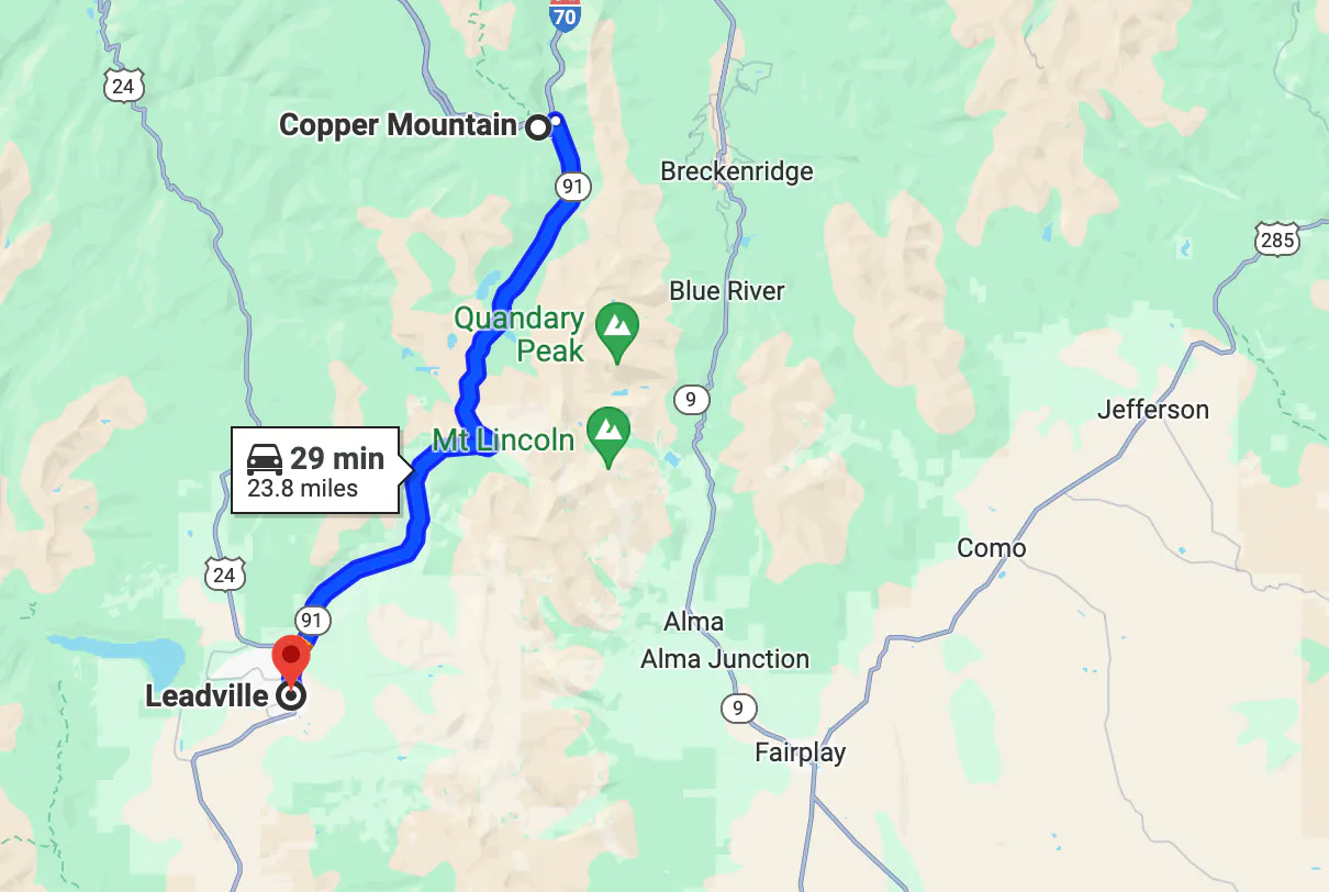 mapa de denver, colorado, ruta en motocicleta - top of the rockies byway