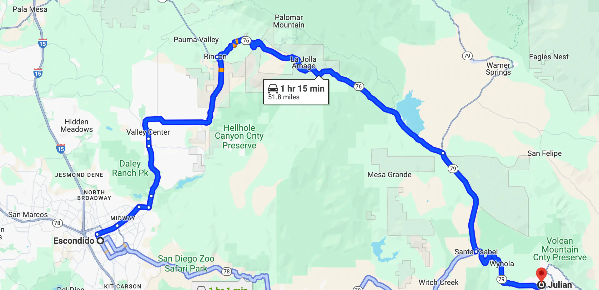 mapa de los mejores paseos en motocicleta por san diego, california, ruta estatal 78
