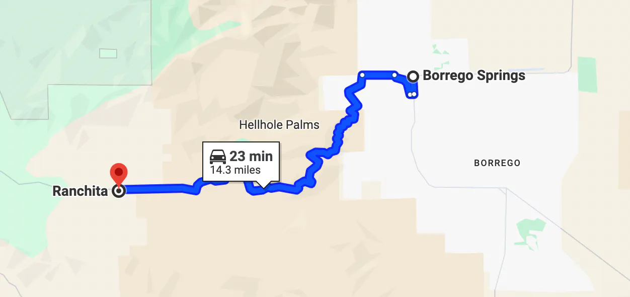 mapa de los mejores paseos en motocicleta por San Diego - ruta Montezuma Grade