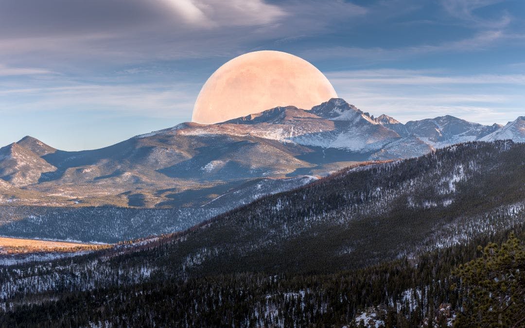 Full blood moon rising on Rocky Mountains National Park Best Day Trips from Denver, Colorado