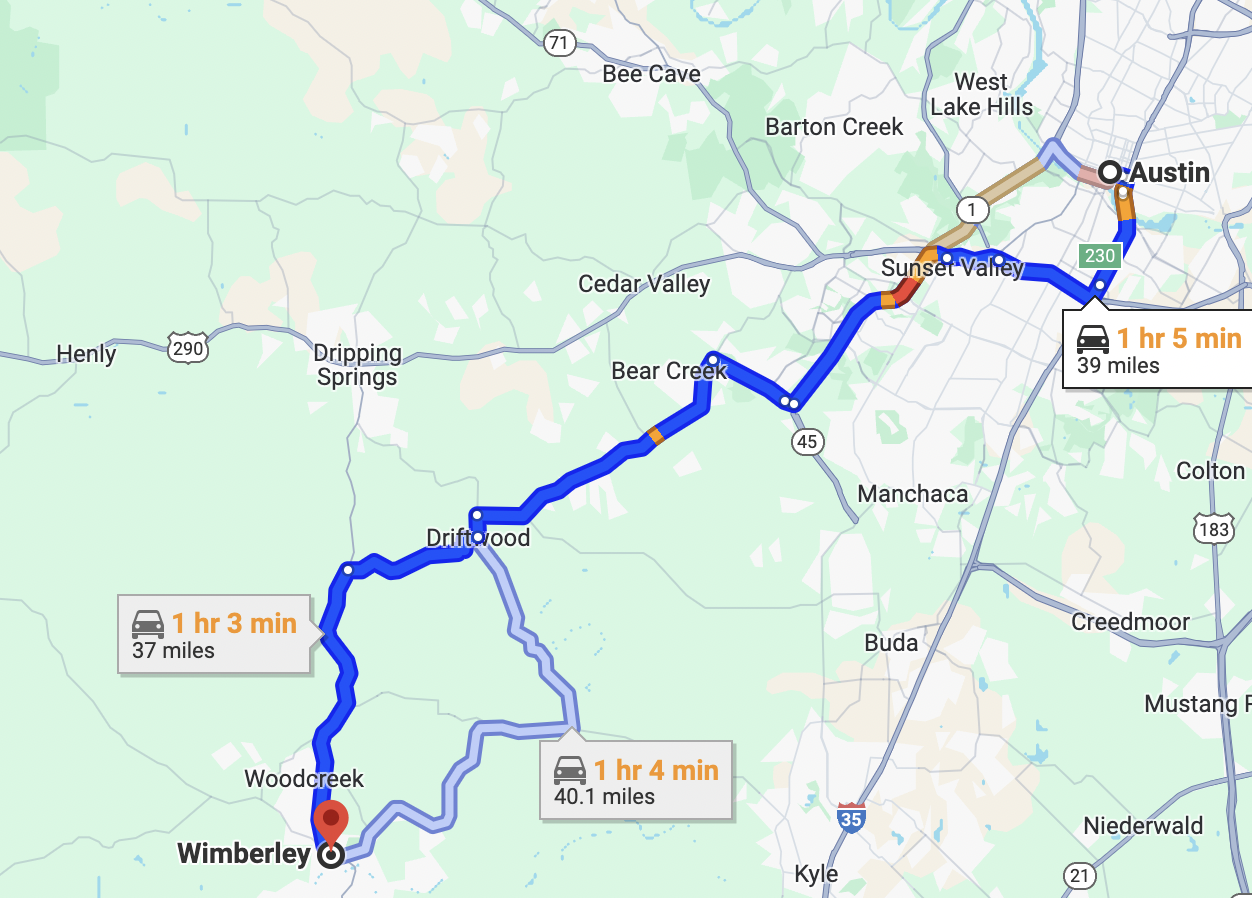 de austin a wimberly – ruta en motocicleta austin, tx