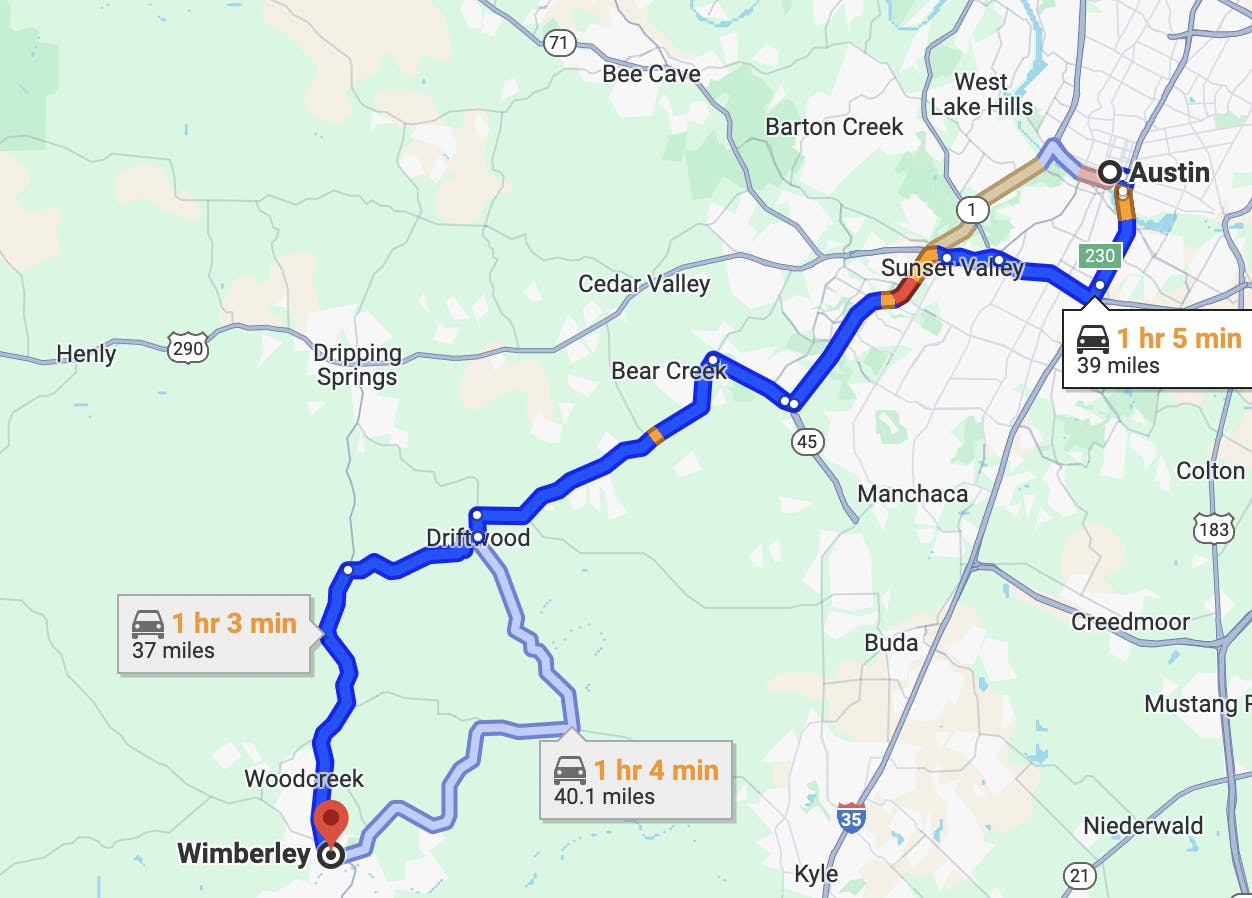 austin to wimberly - austin, tx motorcycle route